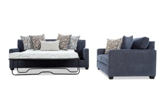 Quinn Navy 90'' Sleeper Chofa with Queen Cooling Mattress & 64'' Loveseat with USB & USB-C Ports