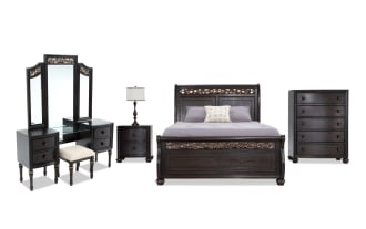 Regency 5 Piece Queen Cherry Storage Platform Bedroom Set with Vanity