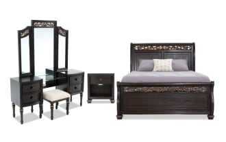Regency 4 Piece Queen Cherry Storage Platform Bedroom Set with Vanity