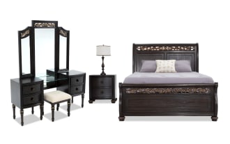 Regency 4 Piece Queen Cherry Storage Platform Bedroom Set with Vanity
