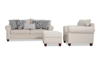 Portland Beige 85'' Sofa, Chair & Storage Ottoman