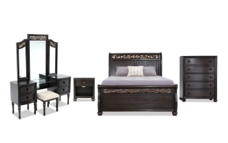 Regency 5 Piece Queen Cherry Storage Platform Bedroom Set with Vanity