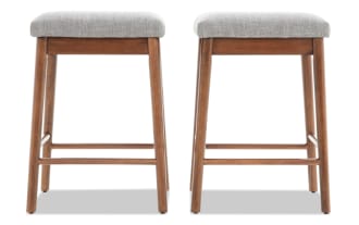 Bettie Walnut & Gray Upholstered Backless Counter Height Stool (Set of 2)