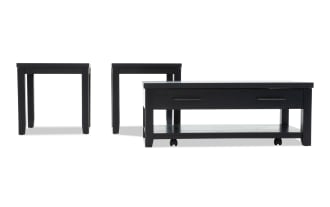 Villa 3 Piece Black Lift-Top Storage Coffee & 2 End Table Set