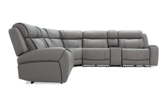 Dynamic Gray Leather 131'' Bluetooth Audio Power Reclining 7 Piece Sectional