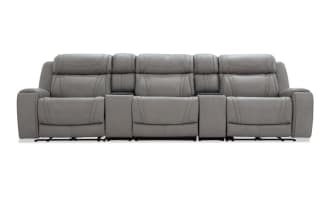 Dynamic Gray Leather 136'' Power Reclining 5 Piece Sofa with Armless Chair & USB & USB-C Ports