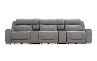 Dynamic Gray Leather 136'' Power Reclining 5 Piece Sofa with Armless Recliner & USB & USB-C Ports