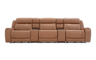 Dynamic Cognac Leather 136'' Power Reclining 5 Piece Sofa with Armless Recliner & USB & USB-C Ports