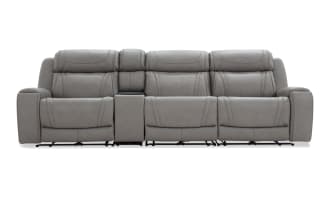 Dynamic Gray Leather 123'' Power Reclining 4 Piece Sofa with Armless Chair & USB & USB-C Ports