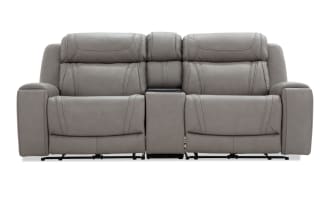 Dynamic Gray Leather 93'' Power Reclining Console Loveseat with USB& USB-C Ports