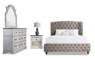 Scarlett 4 Piece Queen White & Oak Upholstered Bedroom Set