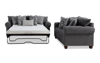 Portland Gray 85'' Sleeper Sofa with Queen Gel Mattress & 65'' Loveseat