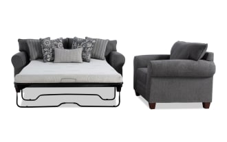 Portland Gray 85'' Sleeper Sofa with Queen Gel Mattress & Chair