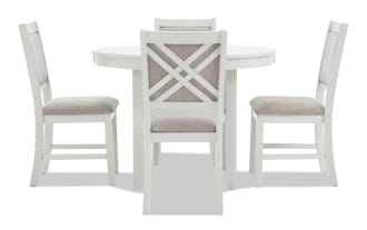 London 5 Piece White & Beige Upholstered Round Dining Set