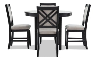 London 5 Piece Black & Beige Upholstered Round Dining Set