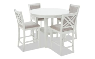 London 5 Piece White & Beige Upholstered Round Counter Height Dining Set