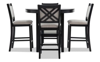 London 5 Piece Black & Beige Upholstered Round Counter Height Dining Set