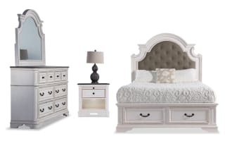 Scarlett 4 Piece Queen White & Oak Storage Platform Bedroom Set
