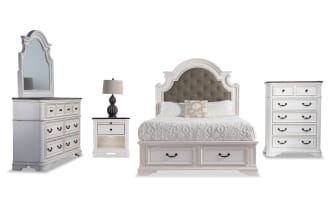 Scarlett 5 Piece Queen White & Oak Storage Platform Bedroom Set