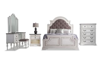Scarlett 5 Piece Queen White & Oak Bedroom Set with Vanity