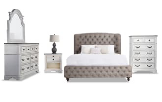 Scarlett 5 Piece Queen White & Oak Upholstered Bedroom Set
