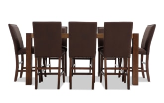 Canyon 9 Piece Brown Faux Leather Upholstered Counter Height Dining Set