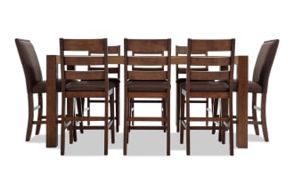 Canyon 9 Piece Brown Faux Leather Upholstered Counter Height Dining Set