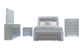 Shimmer 5 Piece Full Silver Storage Panel Bedroom Set