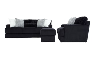 Sofia Black 93'' Sofa, Chair & Ottoman