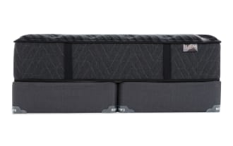 Lush 13'' Queen Plush Split Standard Mattress Set in dark gray with cooling cover, multiple foam layers, and individually wrapped coil system for side sleepers.