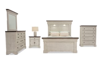 Beaumont 5 Piece Queen White & Gray Platform Storage Bedroom Set