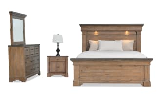 Beaumont 4 Piece Queen Brown & Gray Platform Storage Bedroom Set