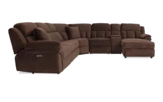 Playmaker Chocolate 165'' Power Reclining 6 Piece Right Arm Facing Pop-Up Sleeper Chaise Sectional with USB & USB-C Ports