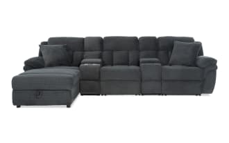 Playmaker Gray 134'' Power Reclining 5 Piece Left Arm Facing Chaise Sectional with USB & USB-C Ports