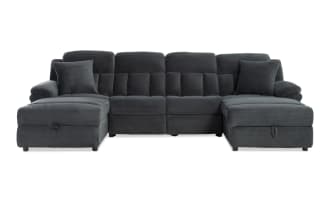 Playmaker Gray 133'' Power Reclining 3 Piece Pop-Up Sleeper Dual Chaise Sectional with USB & USB-C Ports