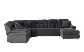 Playmaker Gray 165'' Power Reclining 5 Piece Right Arm Facing Pop-Up Sleeper Chaise Sectional with USB & USB-C Ports