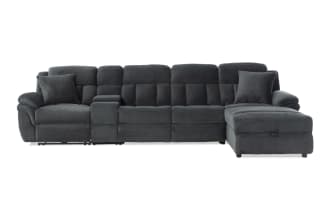Playmaker Gray 148'' Power Reclining 4 Piece Right Arm Facing Pop-Up Sleeper Chaise Sectional with USB & USB-C Ports