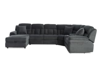 Playmaker Gray 165'' Power Reclining 5 Piece Left Arm Facing Pop-Up Sleeper Chaise Sectional with USB & USB-C Ports