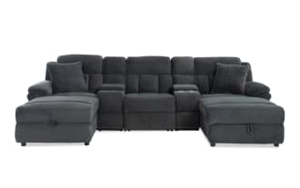 Playmaker Gray 134'' Power Reclining 5 Piece Dual Chaise Sectional with USB & USB-C Ports