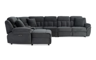 Playmaker Gray 166'' Power Reclining 5 Piece Left Arm Facing Pop-Up Sleeper Chaise Sectional with USB & USB-C Ports