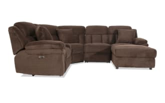 Playmaker Chocolate 152'' Power Reclining 5 Piece Right Arm Facing Chaise Sectional with USB & USB-C Ports