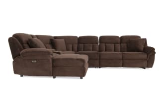 Playmaker Chocolate 166'' Power Reclining 5 Piece Left Arm Facing Pop-Up Sleeper Chaise Sectional with USB & USB-C Ports
