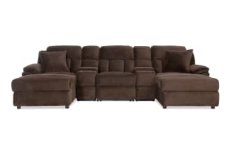 Playmaker Chocolate 134'' Power Reclining 5 Piece Dual Chaise Sectional with USB & USB-C Ports