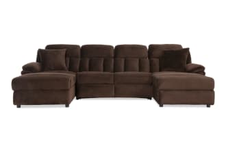 Playmaker Chocolate 133'' Power Reclining 3 Piece Pop-Up Sleeper Dual Chaise Sectional with USB & USB-C Ports