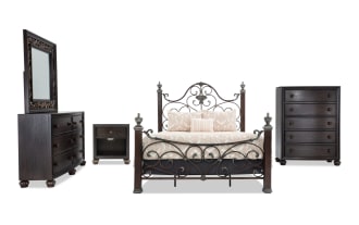 Regency 5 Piece Queen Cherry & Brown Metal Panel Bedroom Set