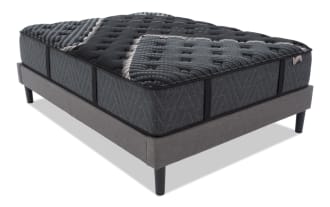 Lush 13'' King Firm Universal Mattress Set in dark gray with quilted cooling cover, firm support layers, and sturdy black legs from Lush collection.