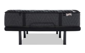 Power Bob Ultra Base with Lush 13'' King Dual Mattress in dark gray, featuring quilted top, black adjustable base with legs, and Lush brand label.