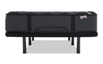 Power Bob Elite Base with Lush 13" Twin Firm Mattress in dark gray, featuring quilted cooling cover, firm support layers, and adjustable base with USB ports and LED lighting.