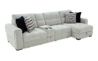 Slider Bob Gray 129'' Power Sliding 4 Piece Right Arm Facing Chaise Sectional with USB & USB-C Ports