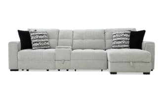 Slider Bob Gray 129'' Power Sliding 4 Piece Right Arm Facing Chaise Sectional with USB & USB-C Ports